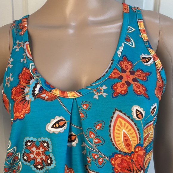 NWOT Romantic Hut Womens M Floral Fun Tank Top. Turquoise and Orange. - Picture 4 of 11